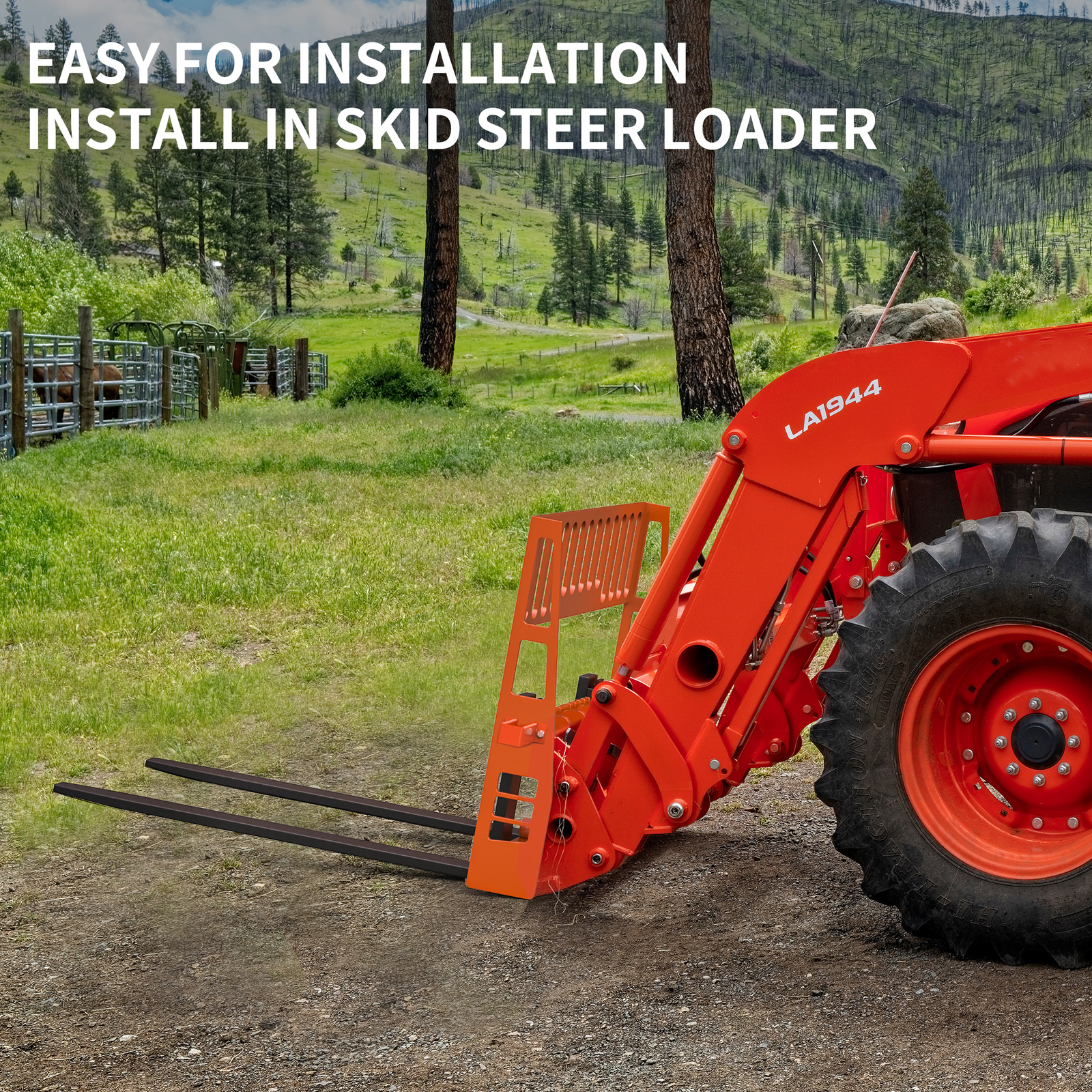 48" Skid Steer Pallet Fork Frame Orange Attachment W/ Heavy-Duty Blades 4500lbs