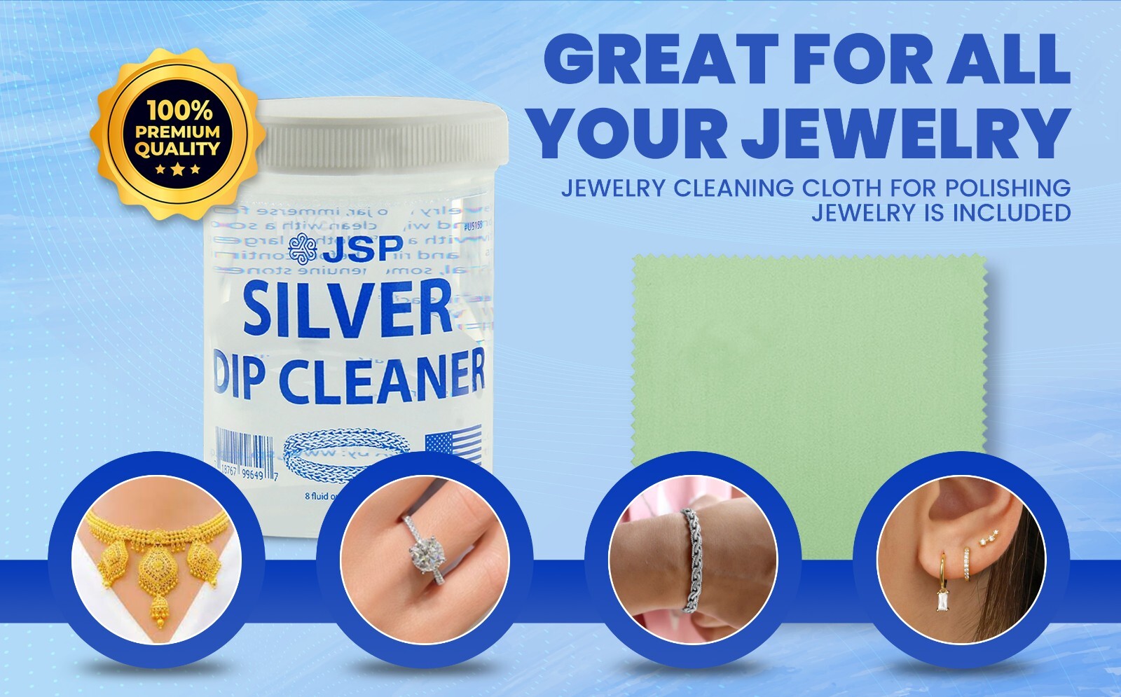 2 Sterling Silver Dip Cleaner Tarnish Remover 925 Jewelry Cleaning Solution 8oz