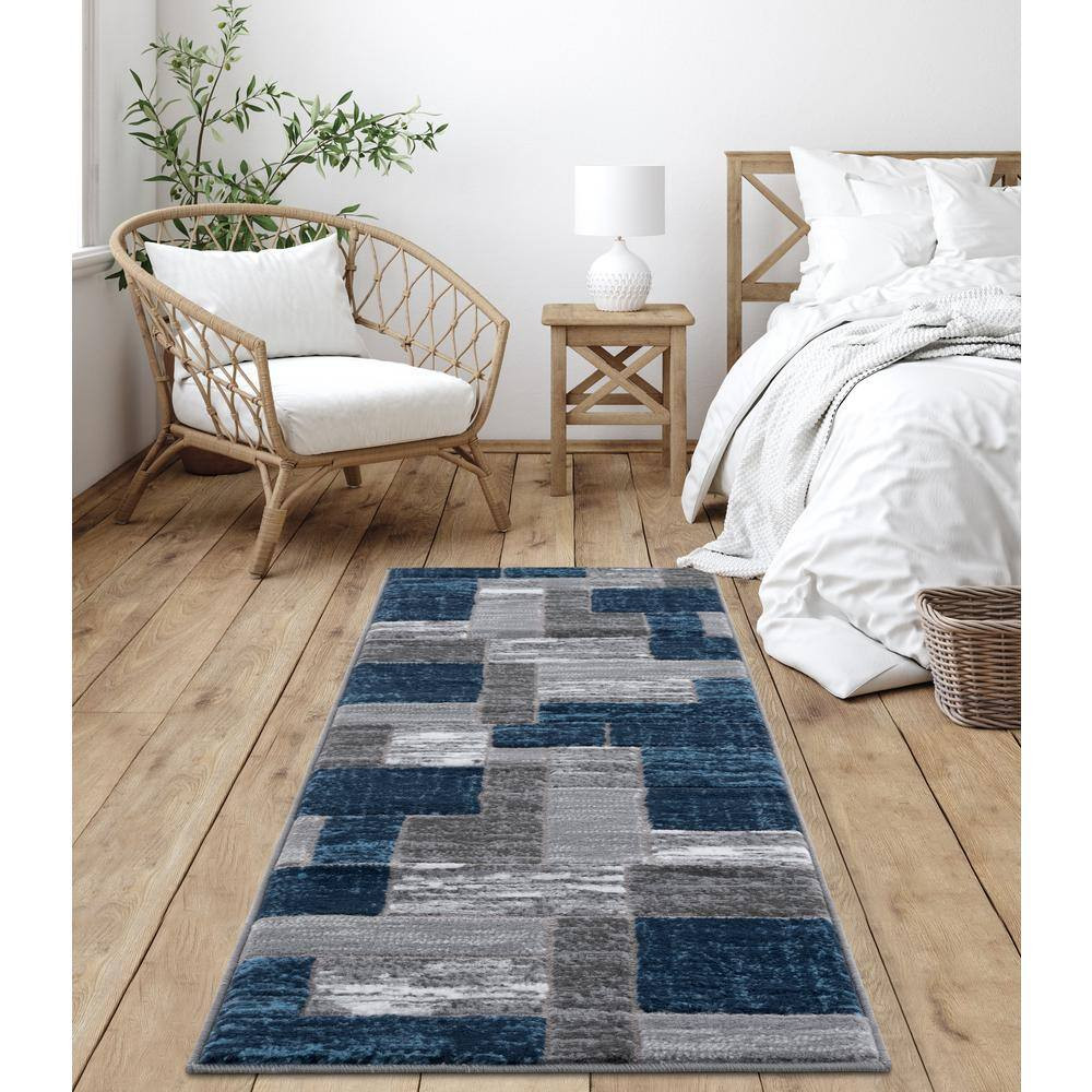 Verena Blue Geometric 2 Ft. X 6 Ft. Runner Rug