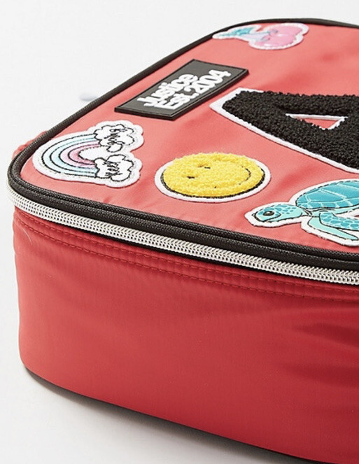 JUSTICE RED BACKPACK/LUNCHBOX/LANYARD INITIAL (E,J) PATCHES DIY SUPER CUTE!!