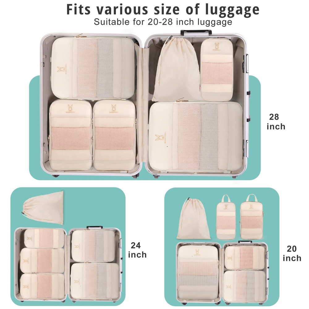 Expandable Compression Packing Cubes for Suitcases,6 Set Lightweight Compress...