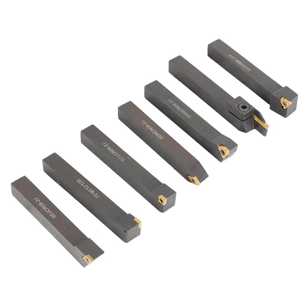 7Pcs Carbide Indexable Turning Tool 1/2" Lathe Tool Bit Thread Insert+Holder Kit