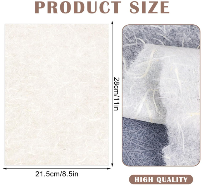 60 Sheets Mulberry Paper 8.5 x 11, Rice Paper Handmade Decoupage Sheets for