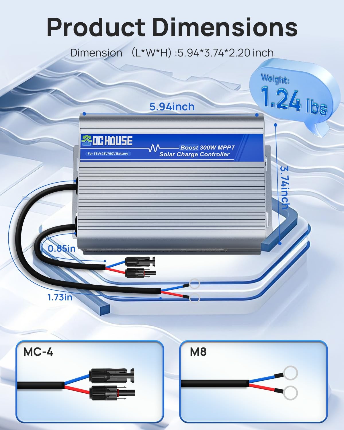 DC HOUSE 300W Boost MPPT Solar Charge Controller, 13V-65V Input, 99%...