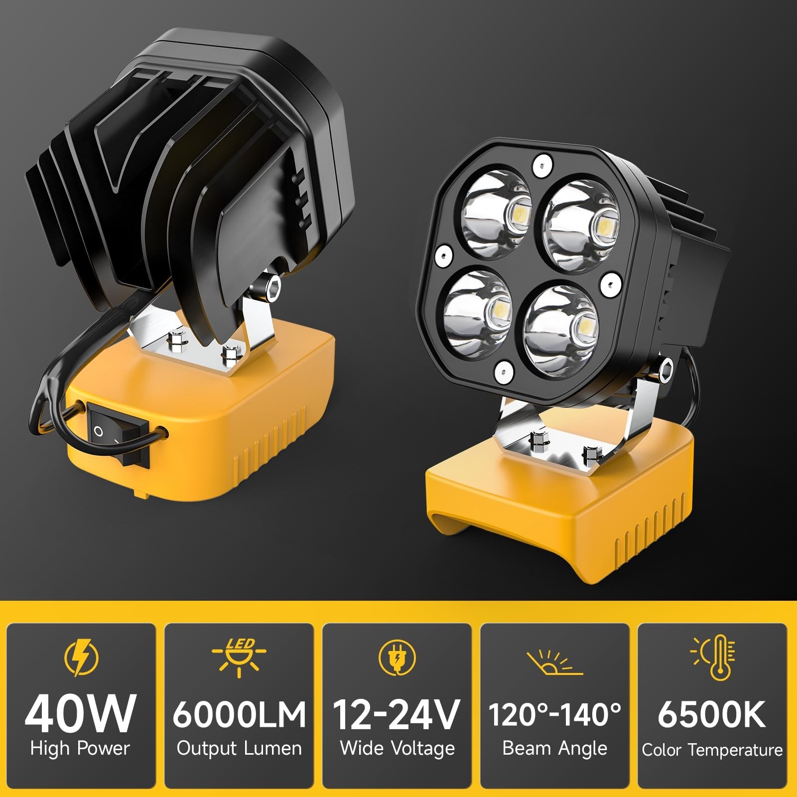 40W 6000LM Flashlight 2-Pack ，LED Work Light Compatible with Dewalt 20V Battery