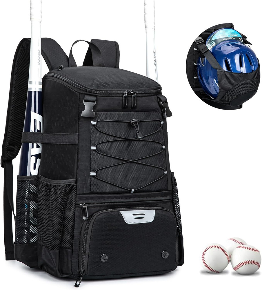 Versatile Baseball & Softball Backpack, 40L with Shoe Compartment & Helmet Holde