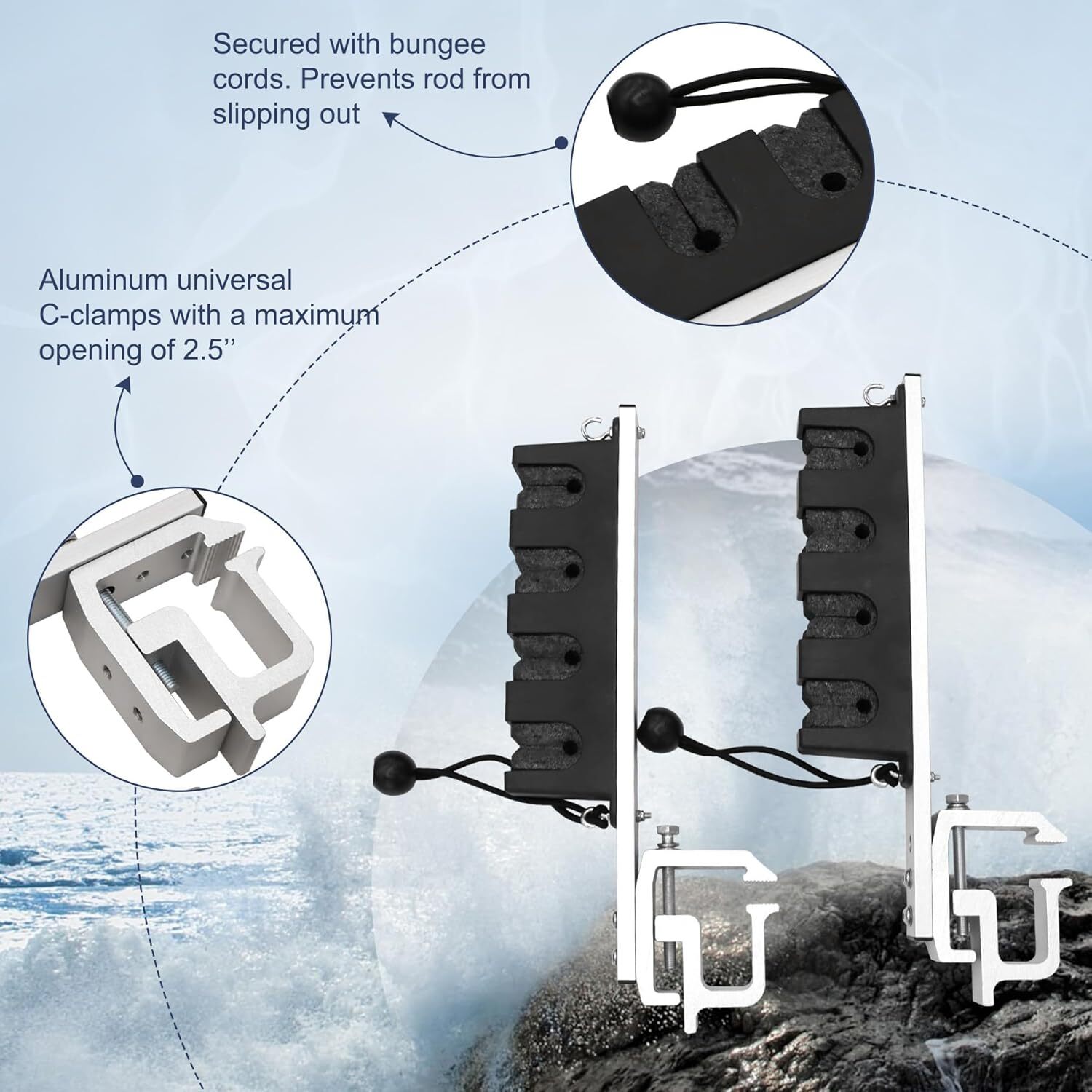 ELITEWILL Aluminum Clamp on Fly Fishing Rod Holders for Truck Bed, Holds Fishing