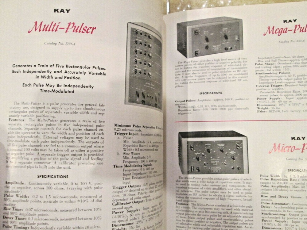 ORIGINAL 1958-59 KAY ELECTRONIC INSTRUMENTS CATALOG sound analysis,oscillators