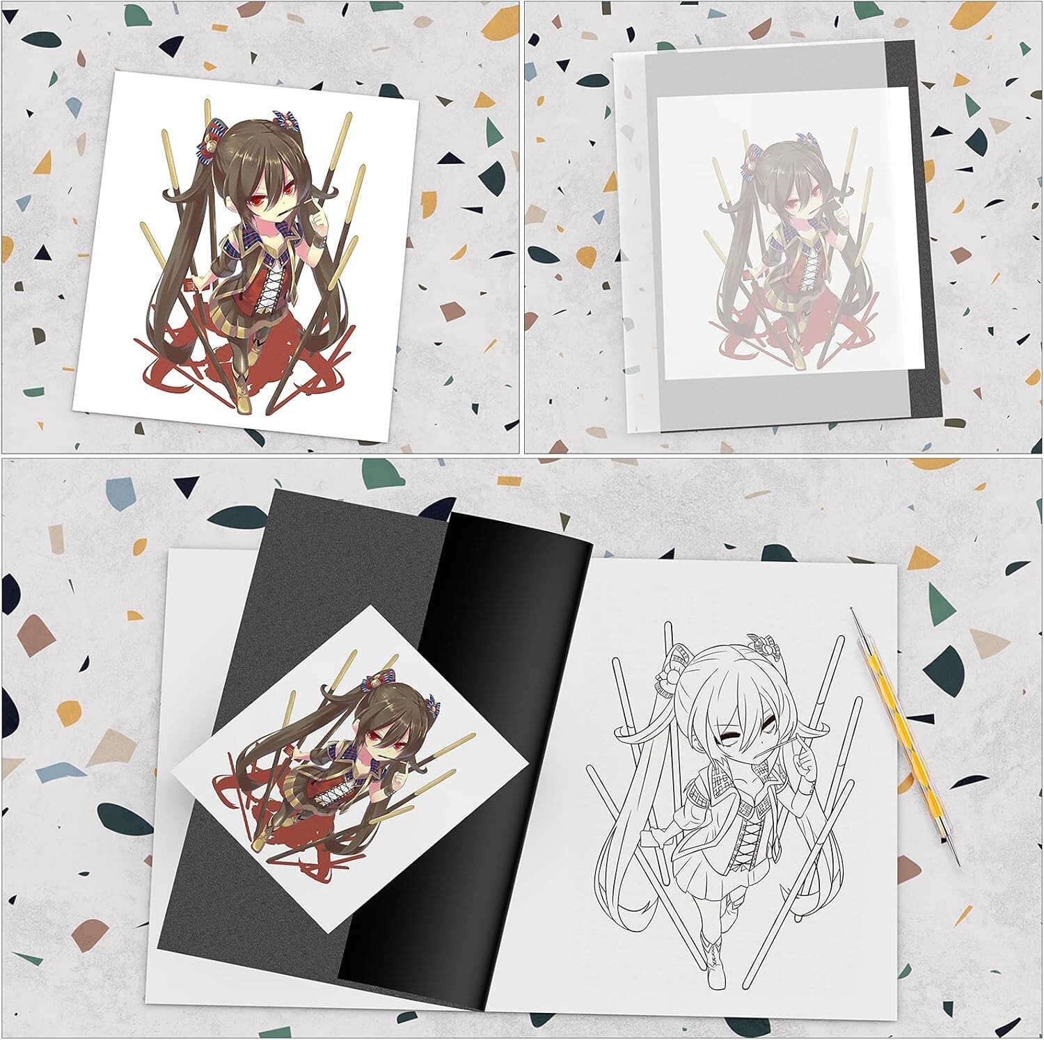 200 Sheets Carbon Paper Black Graphite Paper Transfer Tracing Paper and 5 Pieces