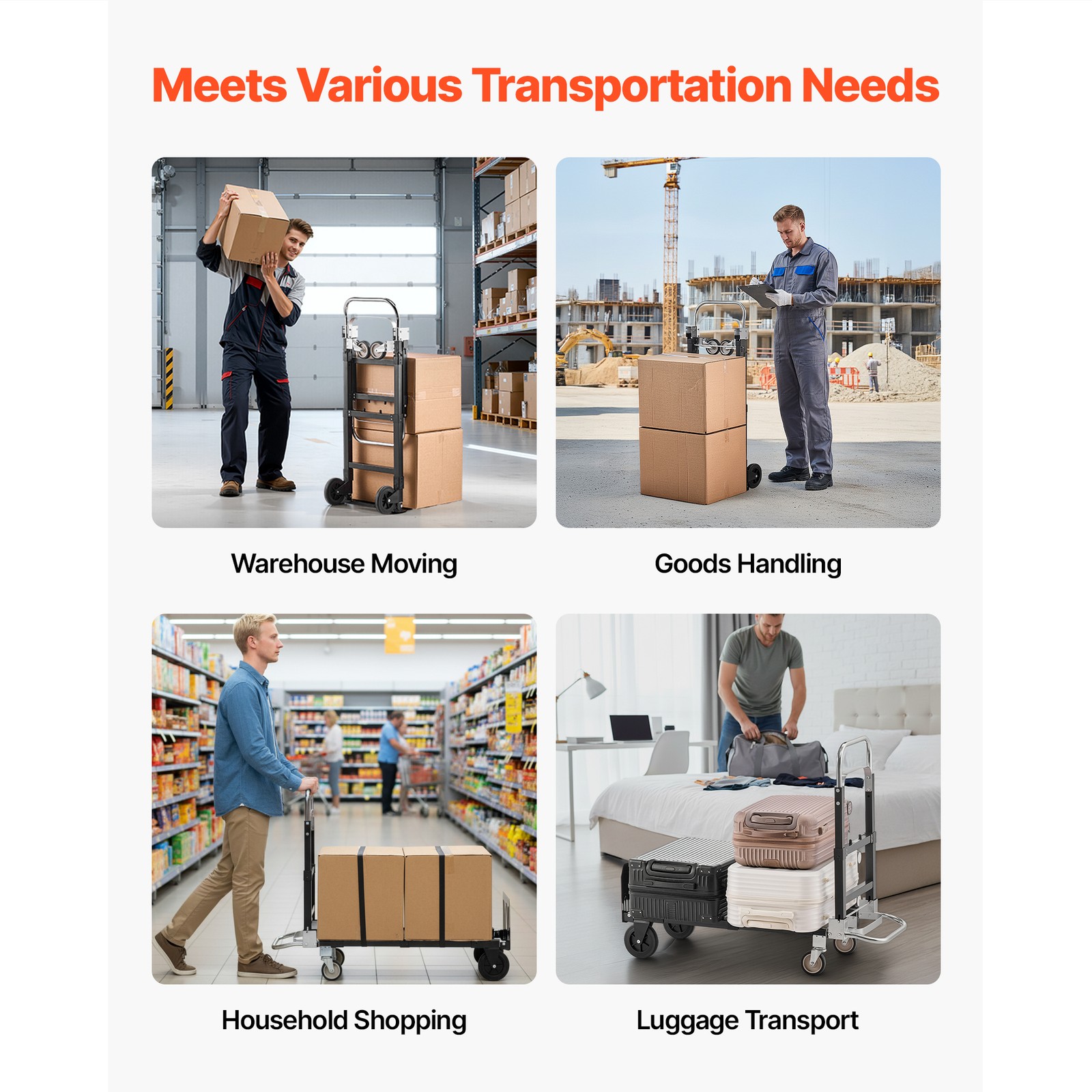 Uimoso 2-in-1 Folding Hand Truck, 500 lbs Capacity Convertible Dolly with Wheels