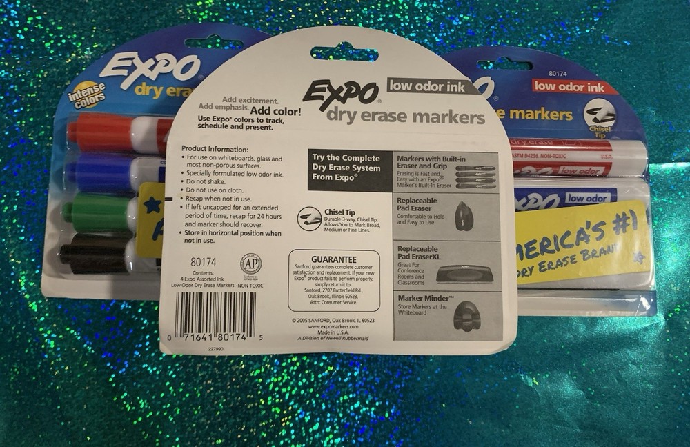 🥵 SALE 12 EXPO Low Odor Dry Erase 💥 Marker Chisel Tip Basic Assorted 3 Set