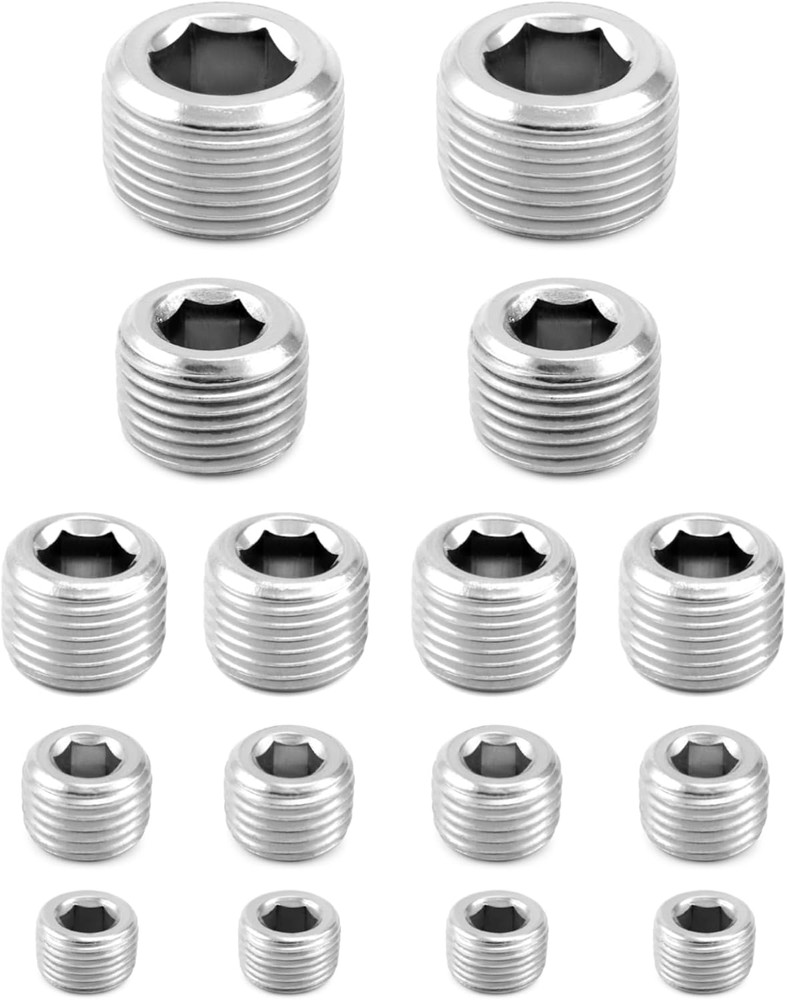 QWORK 304 Stainless Steel Pipe Fitting Kit Hex Countersunk Plug Assortment Set w