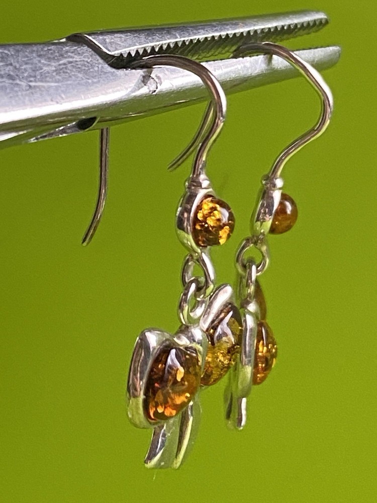 Серьги винтаж серебро, 925 проба, Камень Янтарь, Бантики