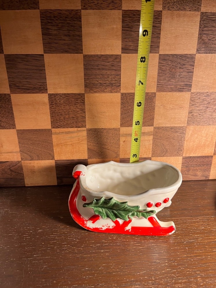 Sleigh Planter Candy Dish, chippy paint