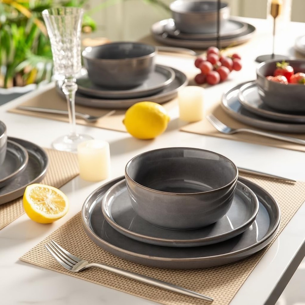 Stoneware Dinnerware Sets,Round Reactive Ceramic Plates and Bowls Sets,Highly...