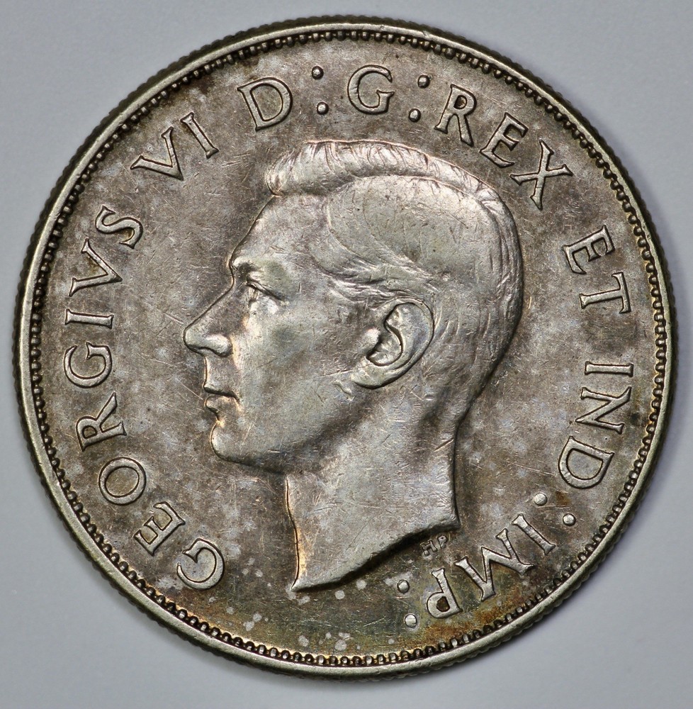 1943 Canada Silver 50 Cent Toned