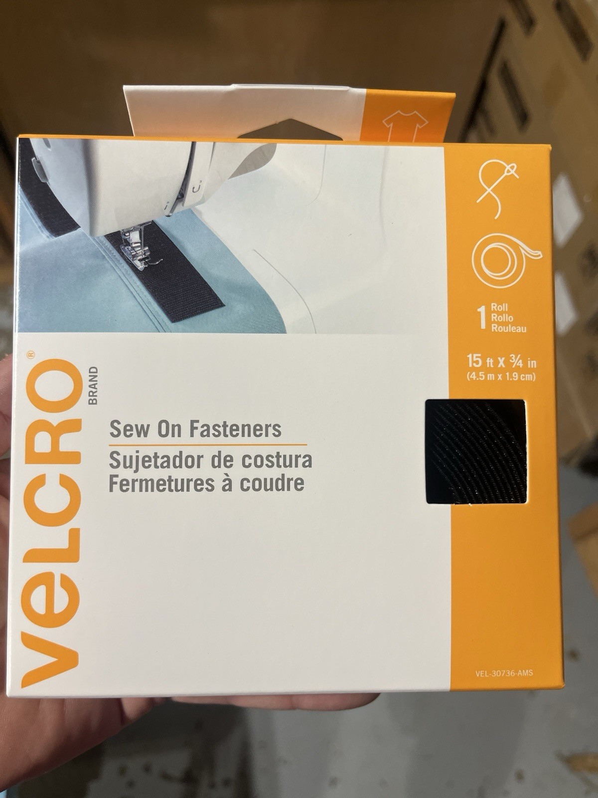 Velcro Brand Sew On Fasteners, Black, 1 Roll, 15 Ft X 3/4 In