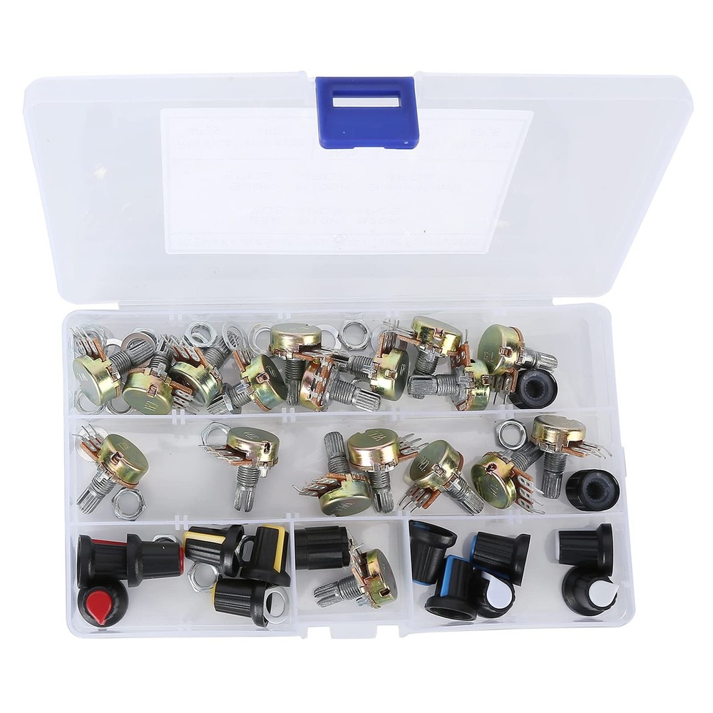 Adjustable Potentiometer Kit: 5K-100K Ohm Linear Taper w/ Volume Control Buttons