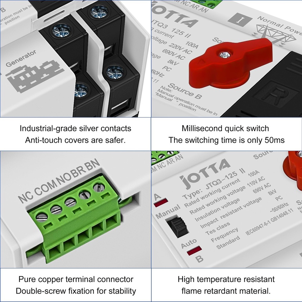 Dual Power Automatic Transfer Switch 2P 100A 110V PC Type Electrical Selector