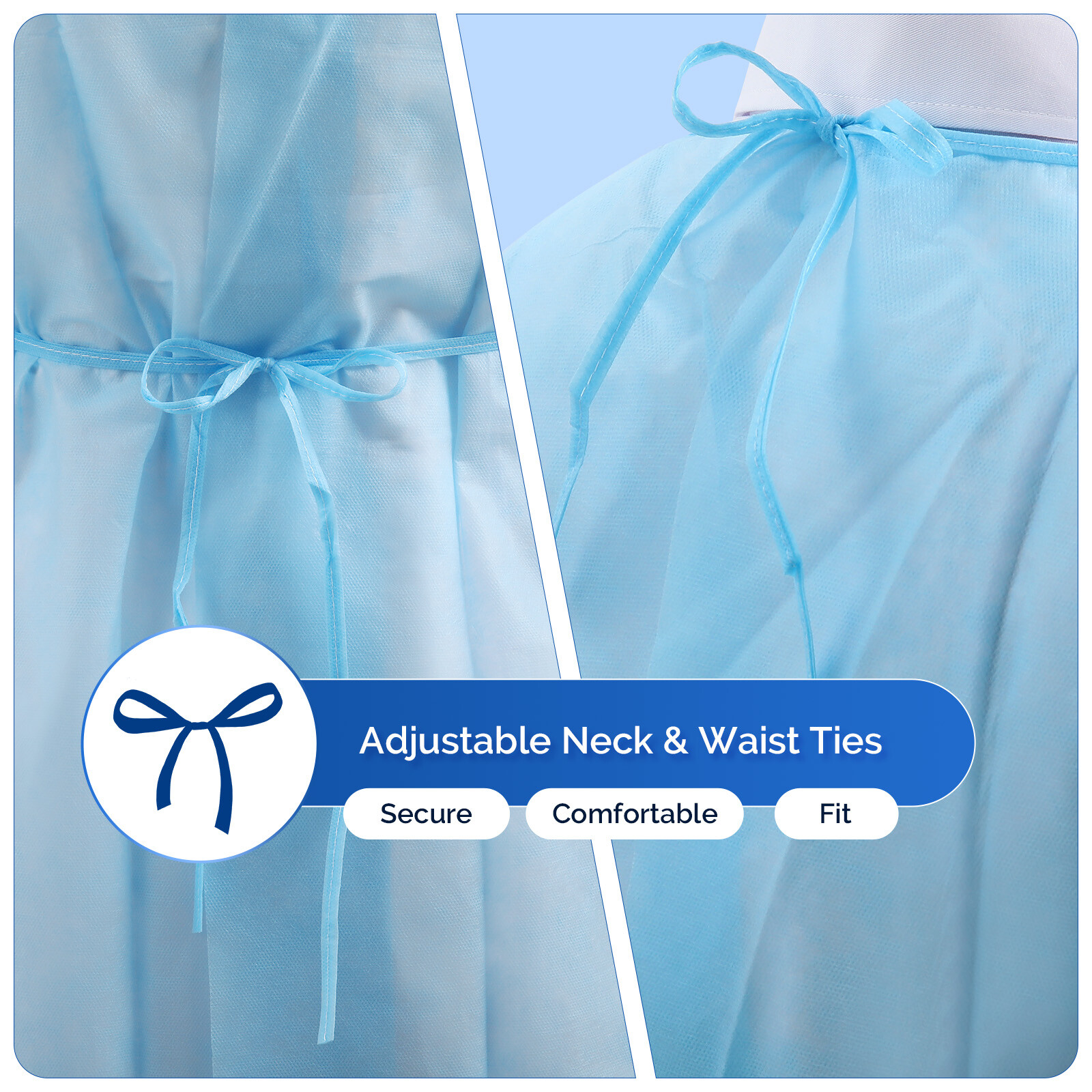 JMU Disposable Isolation Gowns PP Soft Medical Gowns with Knitted Elastic Cuffs