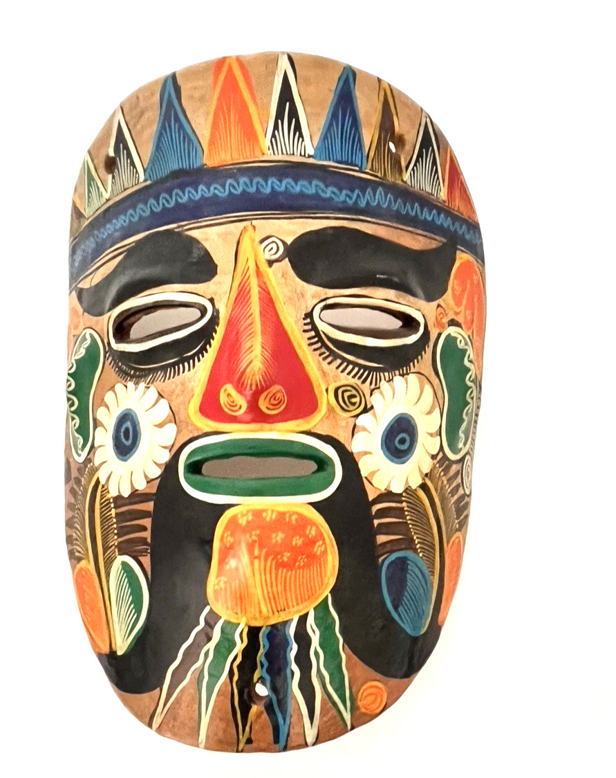Talavera Mask Mexico Terracotta Pottery Hand Painted 6.5" x 9"