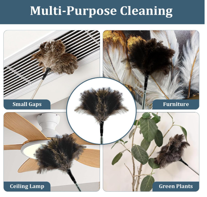 Extendable Feather Duster - 47 inches Fluffy Long Handle Reusable Feather Duster