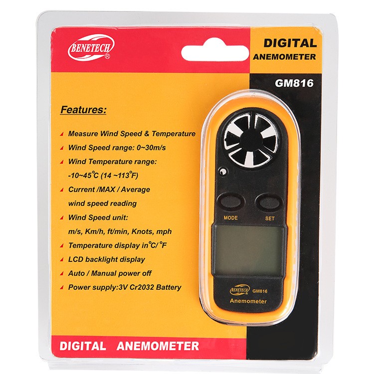 GM816 Digital Handheld Anemometer Wind Speed Meter Thermometer Sailing LCD