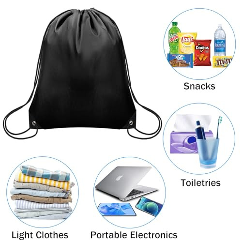Pcs Drawstring Bags Bulk, Drawstring Backpack Polyester String Bag 4 Black