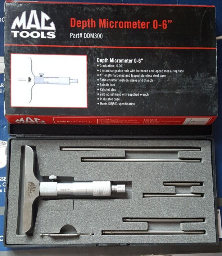 MAC TOOLS DDM300 DEPTH MICROMETER 0 - 6". IN CASE NOS P5