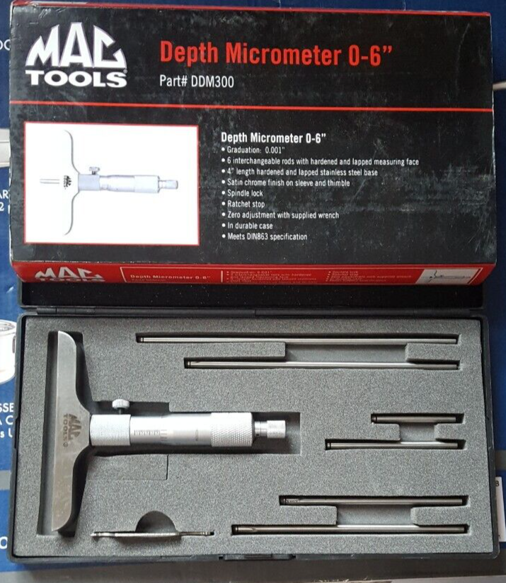 MAC TOOLS DDM300 DEPTH MICROMETER 0 - 6". IN CASE NOS P5