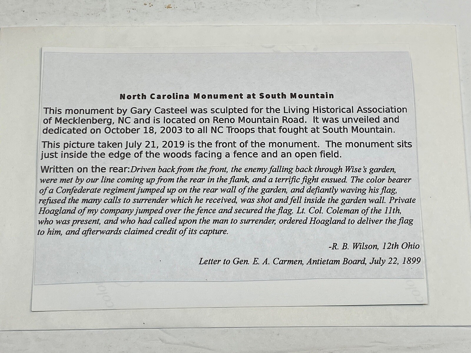 North Carolina Confederate Monument Photograph South Mountain Mecklenburg County