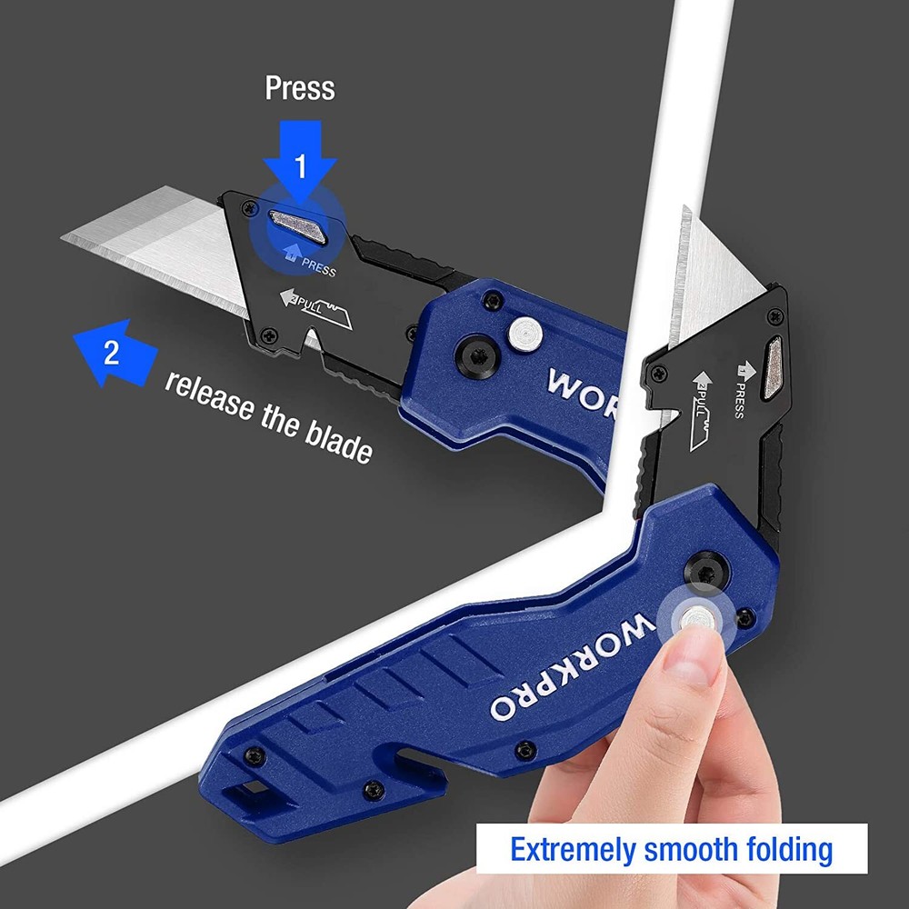 WORKPRO Folding Utility Knife, Quick Change Box Cutter Multi-Color W/10 Blades