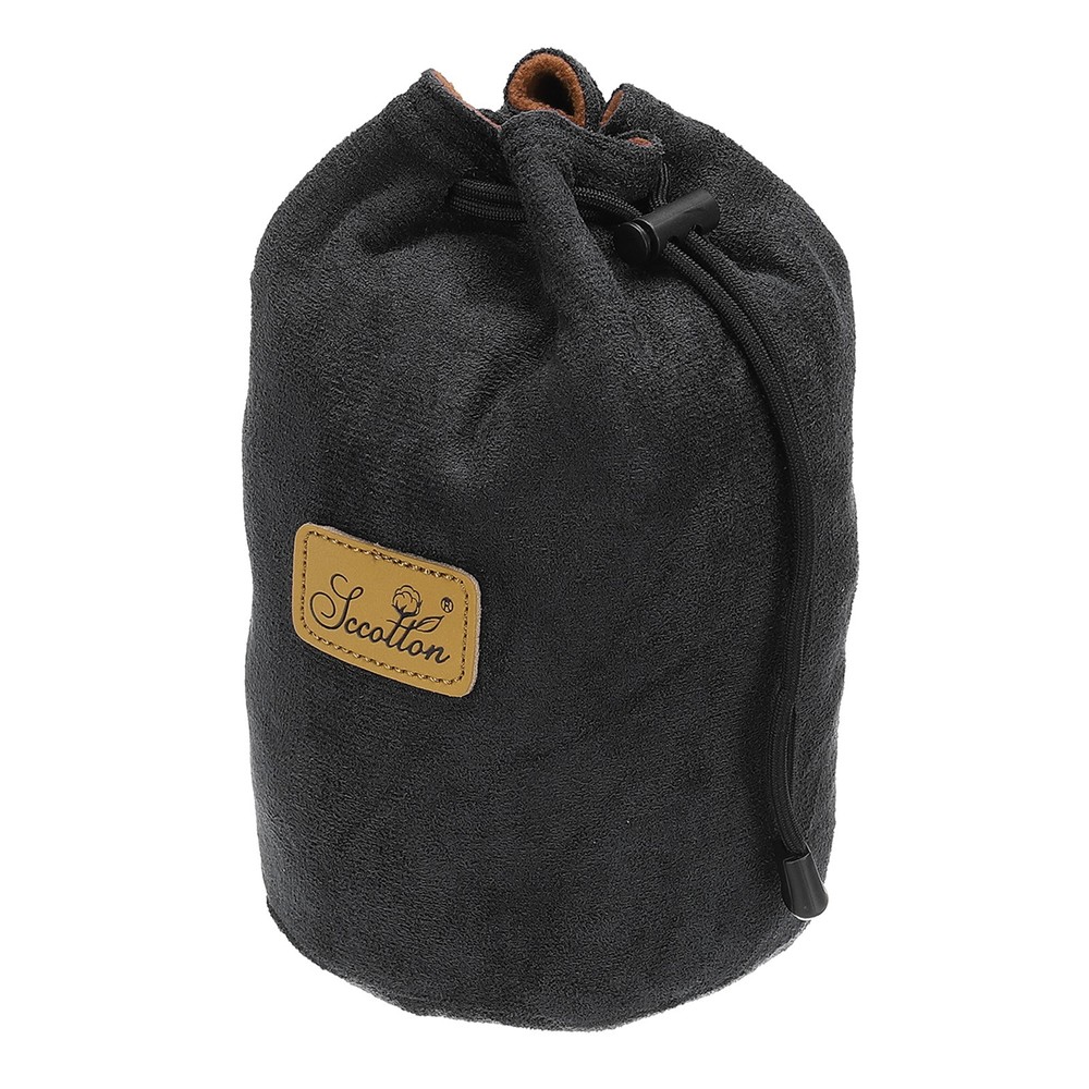 Soft Camera Pouch, L Size Flannel Camera Lens Case, Black (Round)