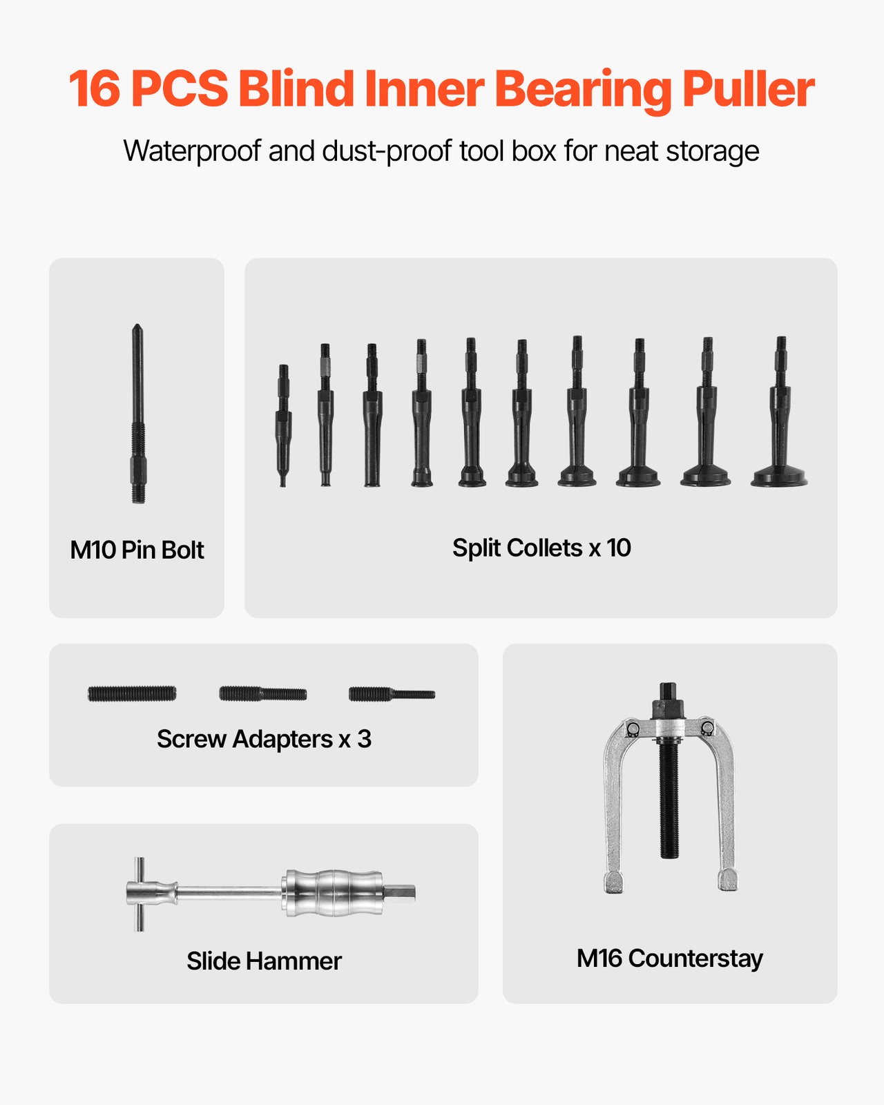 VEVOR 16pcs Blind Hole Bearing Puller Internal Extractor Remover Slide Hammer