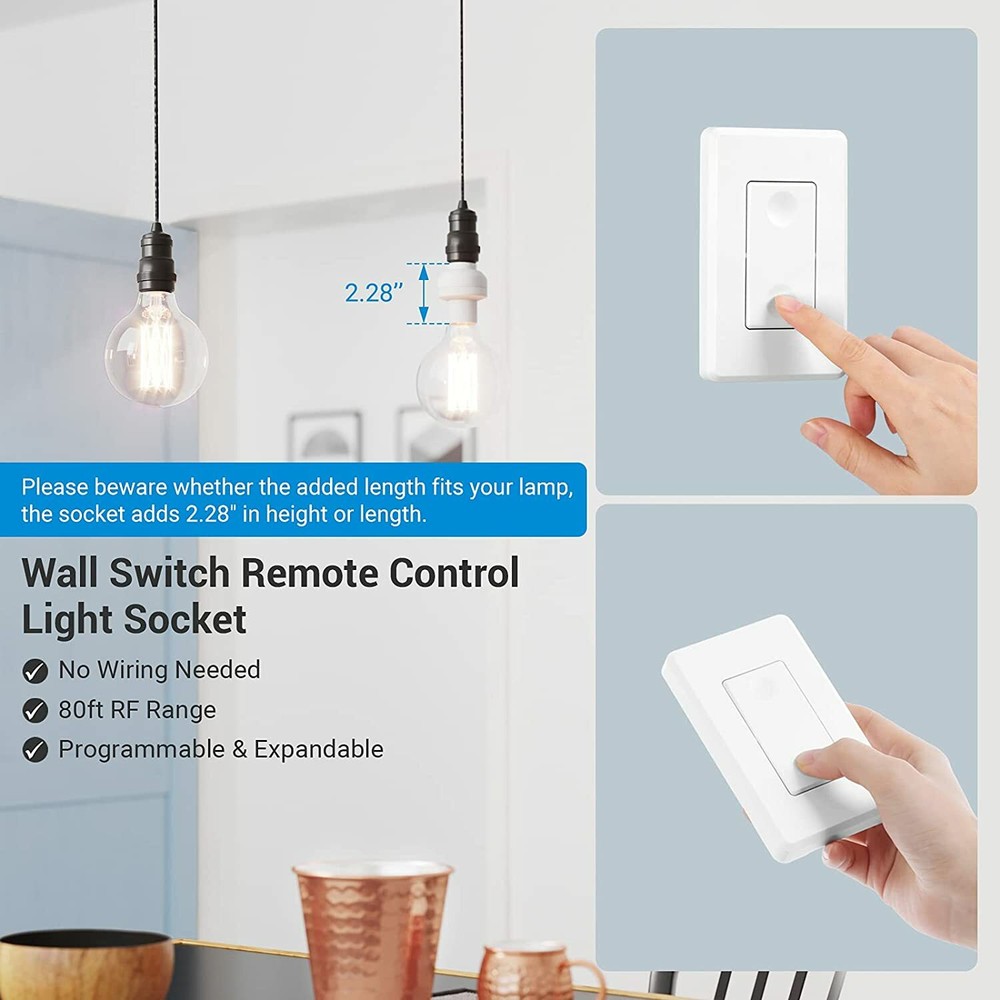 DEWENWILS Remote Control Light Socket 2 Wall Mounted Controllers and 1 Bulb Base