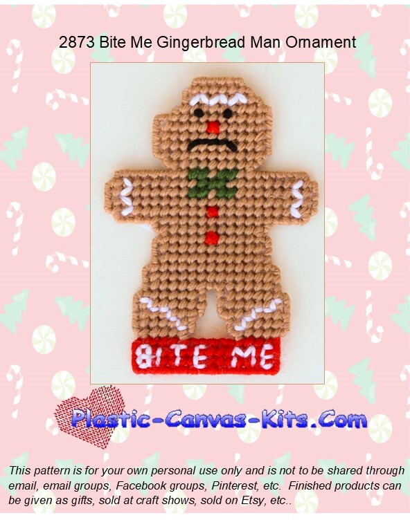 Bite Me Gingerbread Man Ornament- Plastic Canvas Pattern or Kit