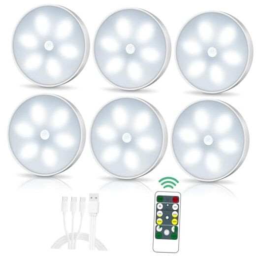 LED Closet Lights Wireless Motion Sensor Puck Light with Remote Control,USB