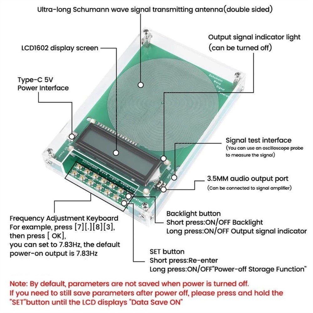 Portable Adjustable Custom Frequency Generator V2 7.83Hz SchumannWave Resonance