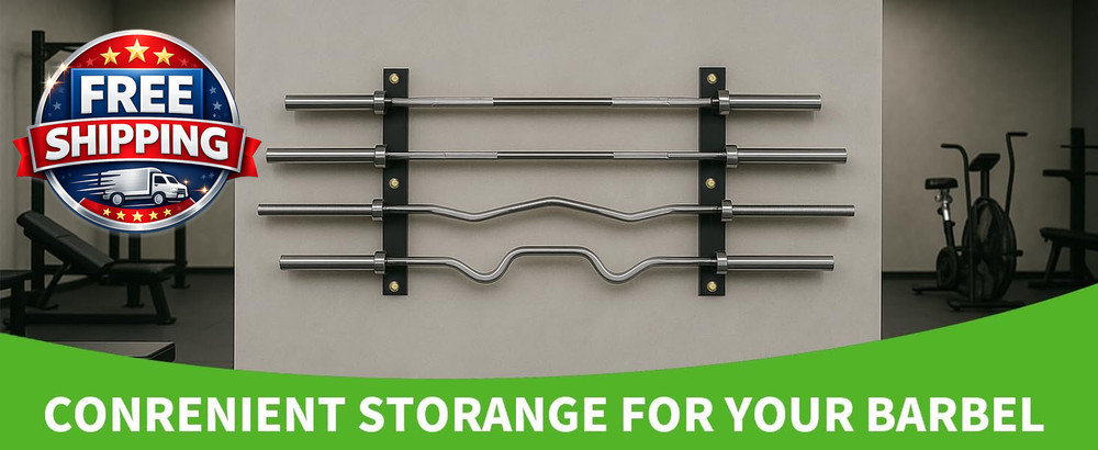 Olympic Barbell Wall Mount Storage Rack - Space-Saving Hanger Holder