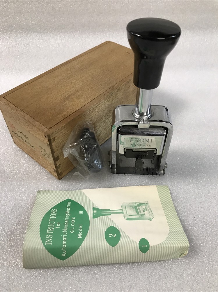 VINTAGE! Globe Automatic Numbering Machine Model 10 Style C 6-Wheel 5-Action Box