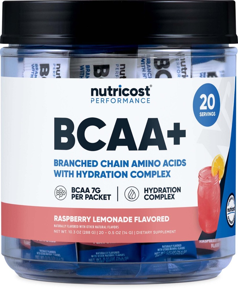 Nutricost BCAA+ Hydration Raspberry Lemonade (20 Stickpacks) - Gluten Free