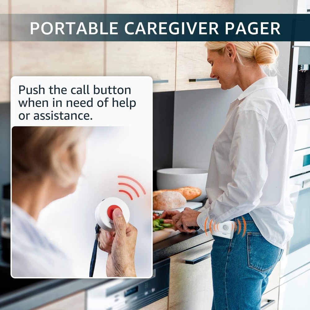 Wireless Caregiver Pager System with SOS Alert: 2 Call Buttons, 500 ft Range