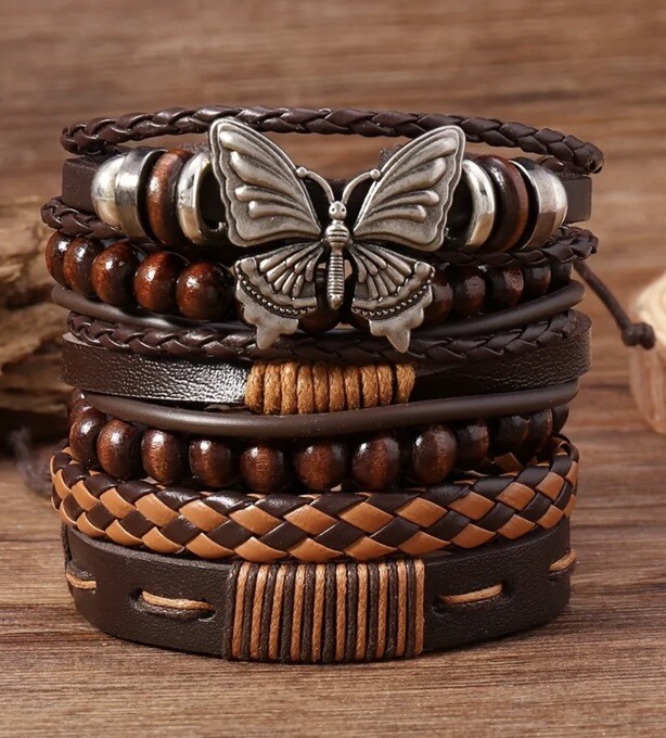 6 PC Leather Punk Bracelet Stackable Adjustable Tie New Free Ship B2788