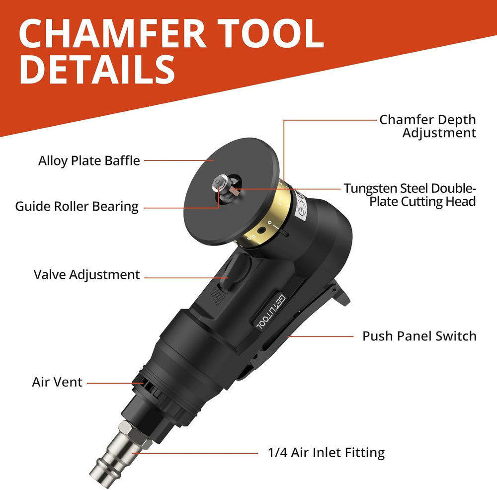Pneumatic Chamfering Tool, Mini Air Chamfer Tool Kit with 12 C-Angle & 10 R-Angl