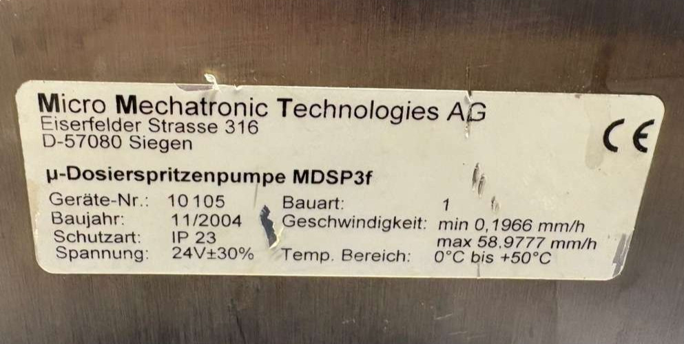 MMT Micro Mechatronic Technologies Pump Model MDSP3f Part 10105