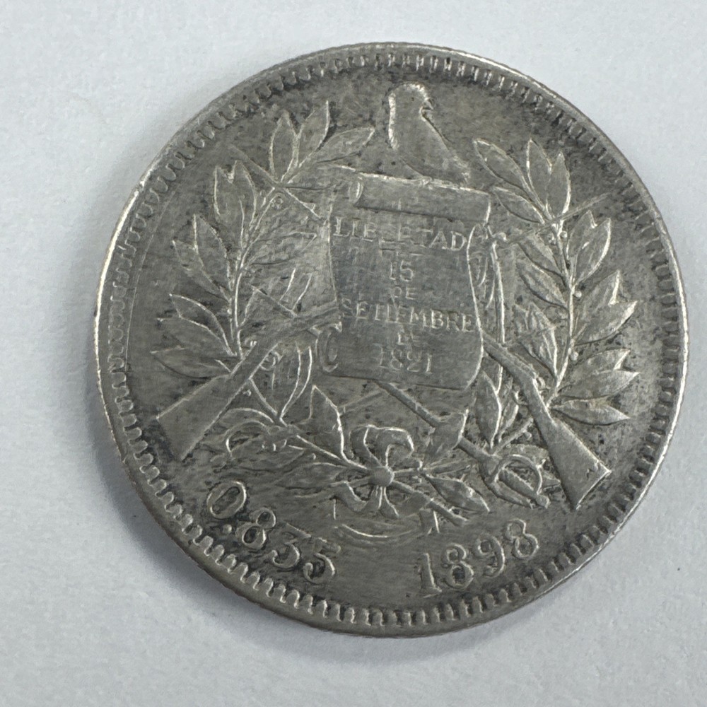 1898 Guatemala 2 Reales Silver Coin