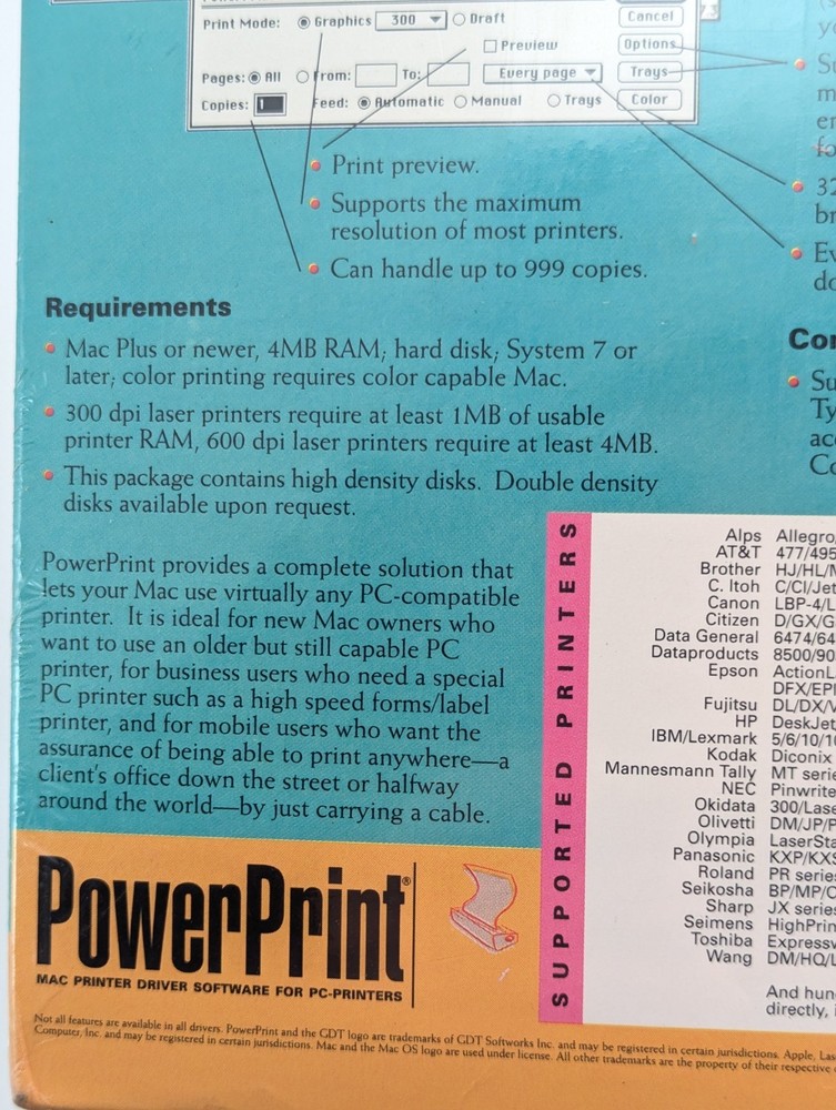 Sealed NOS Powerprint GDT Mac Printer Driver for PC Vintage Computing Software