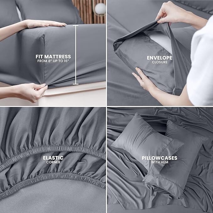 Utopia Bedding Queen Bed Sheets Set - 4 Piece Bedding - Brushed Microfiber - Shr