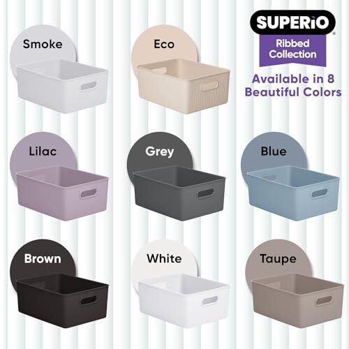 Superio 15L Medium Ribbed Storage Bin- Plastic Storage Bin (2 Pack White Smoke)