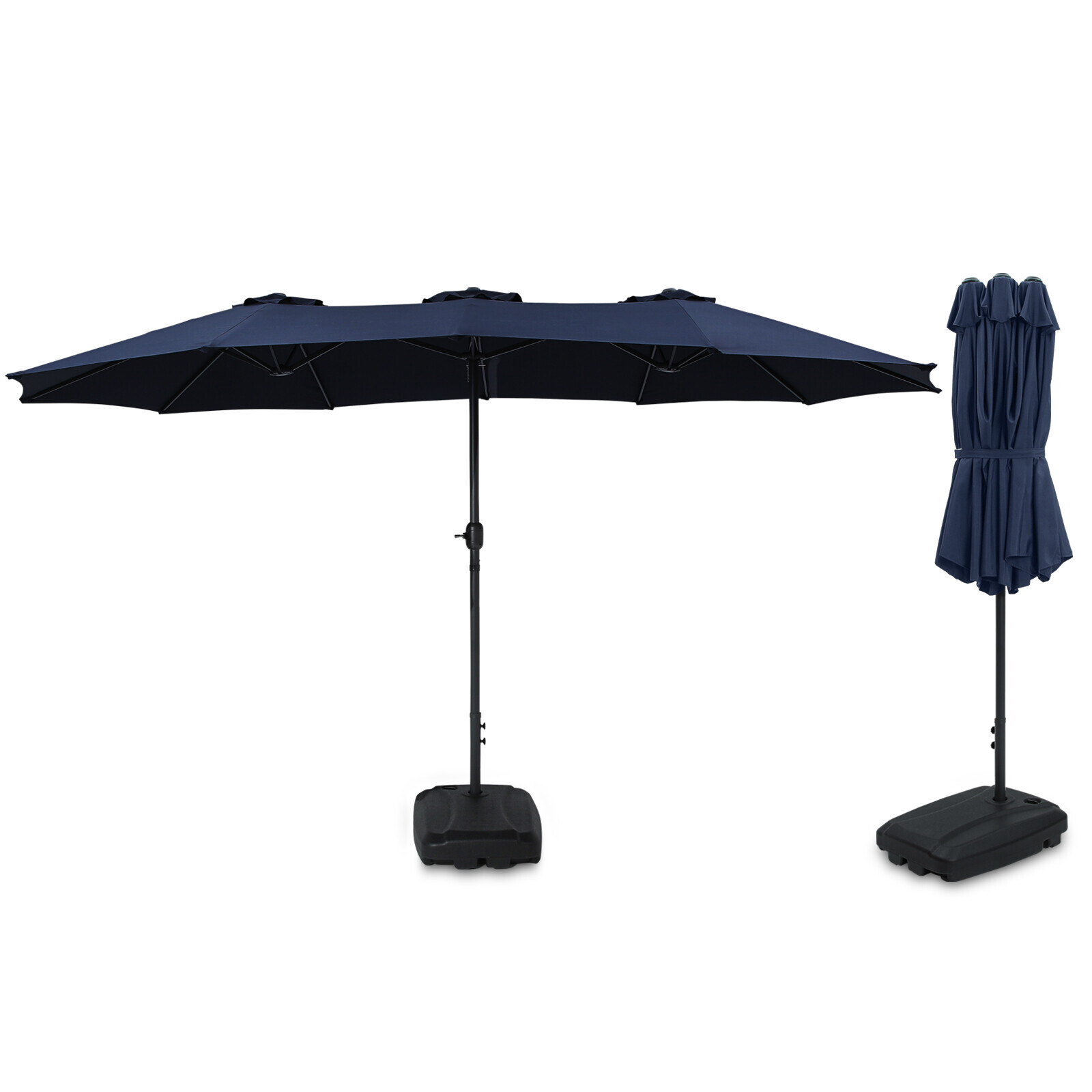 15FT Double-Sided Outdoor Sun Shade Backyard Patio Umbrella Blue w/ Crank & Base